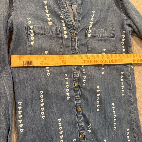 Cloth & Stone Chambray Denim Shirtdress Sz XS Frayed Hem Blue Diamond Pattern - Picture 5 of 6